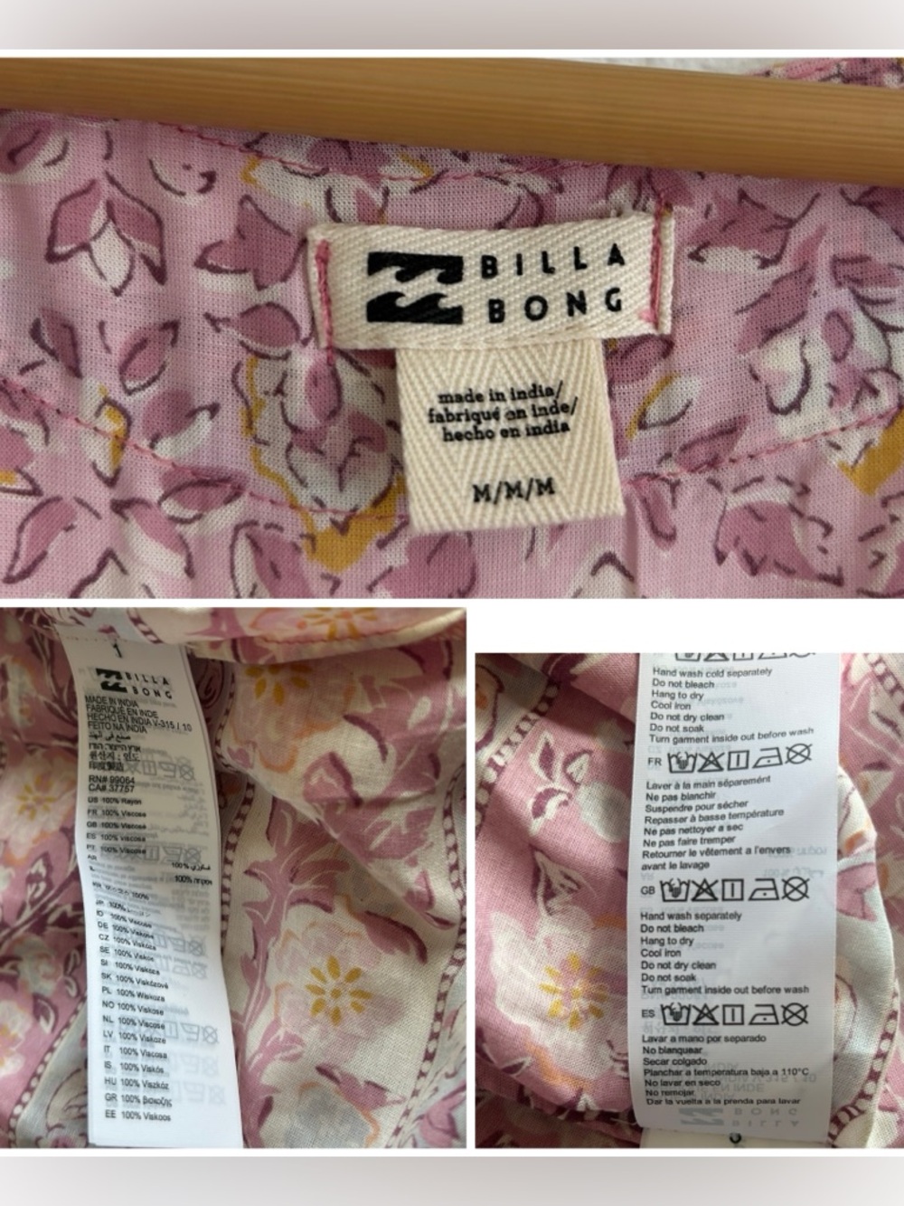 BILLABONG Cosmos Dress Size M BOHEMIAN LONG BALLOON SLEEVE DUSTY ROSE FLORAL - Picture 13 of 15